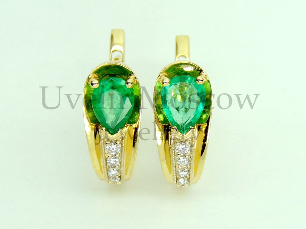 Серьги из желтого золота с изумрудами и бриллиантами