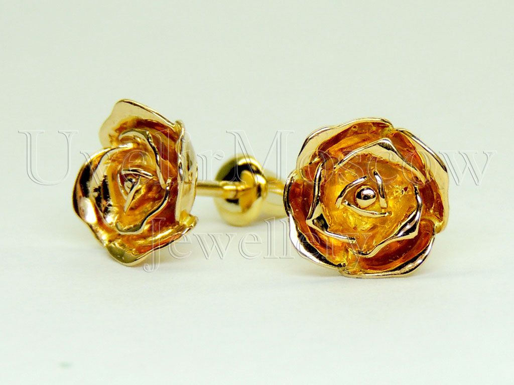 Серьги-пуссеты «Роза» из желтого золота